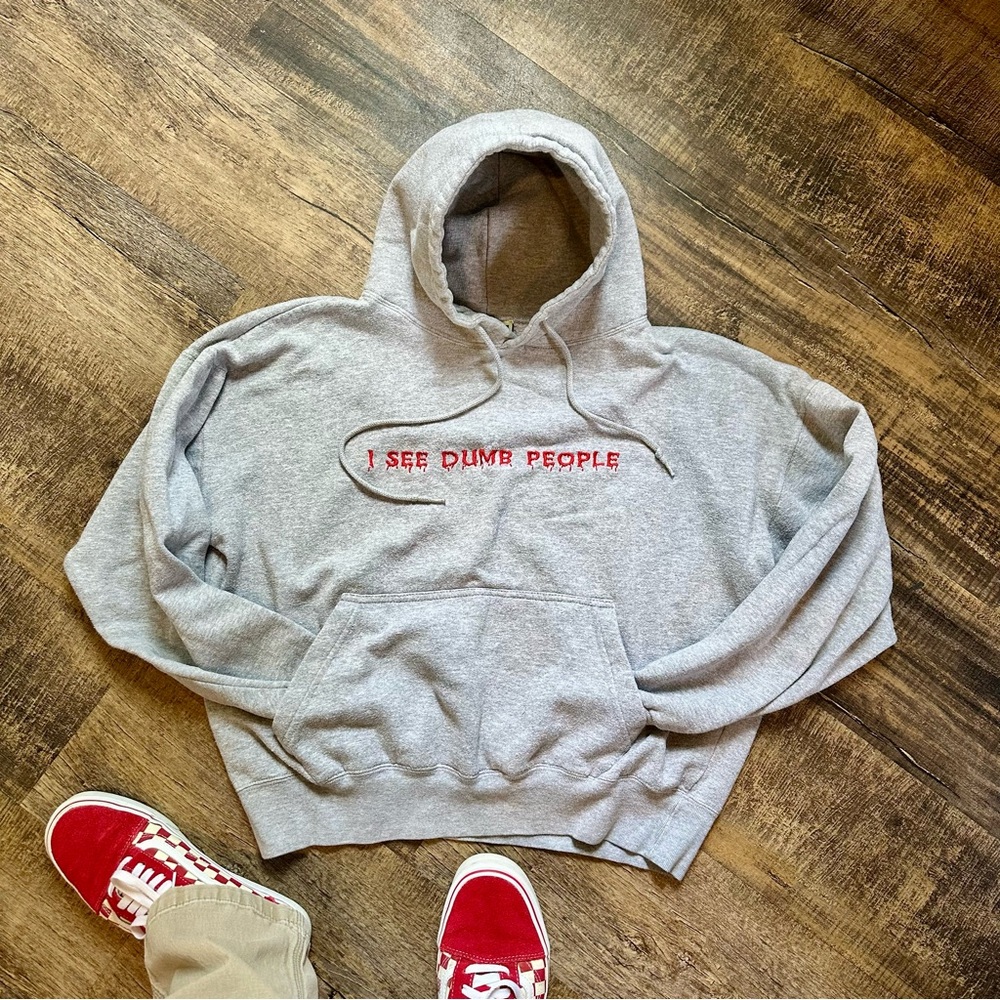 Vintage 2000s Funny Graphic Hoodie Embroidered I See Dumb People Medium